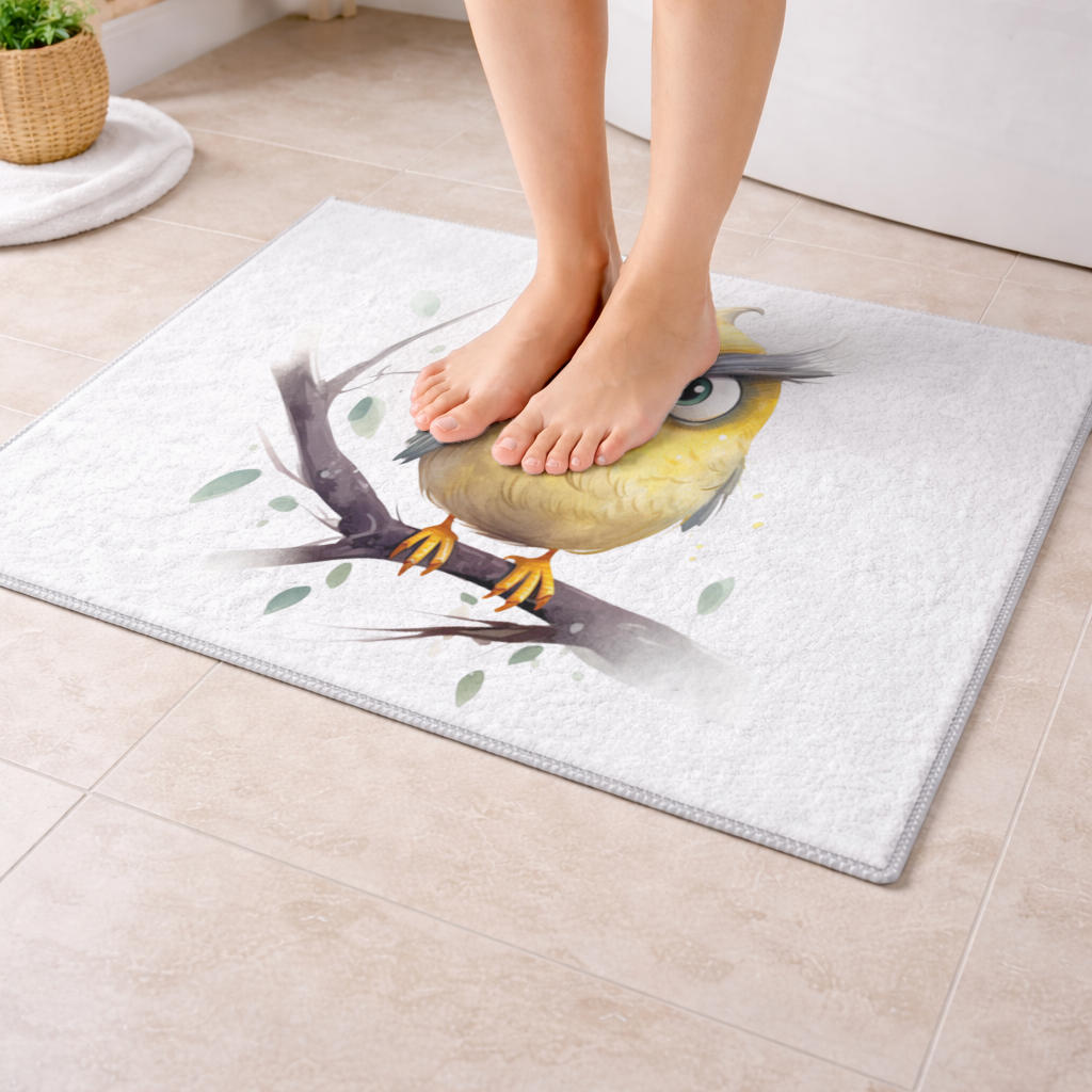 Grumpy Yellow Owl Bath Mat