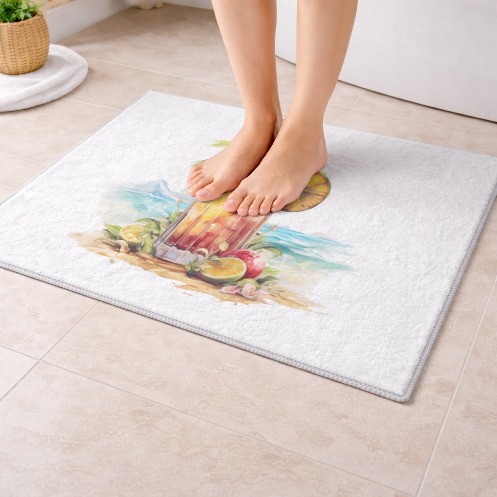 Tropical Island Beach Cocktail with Fruit Bath Mat
