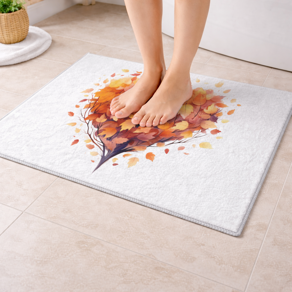 Autumn Leaf Heart Bath Mat