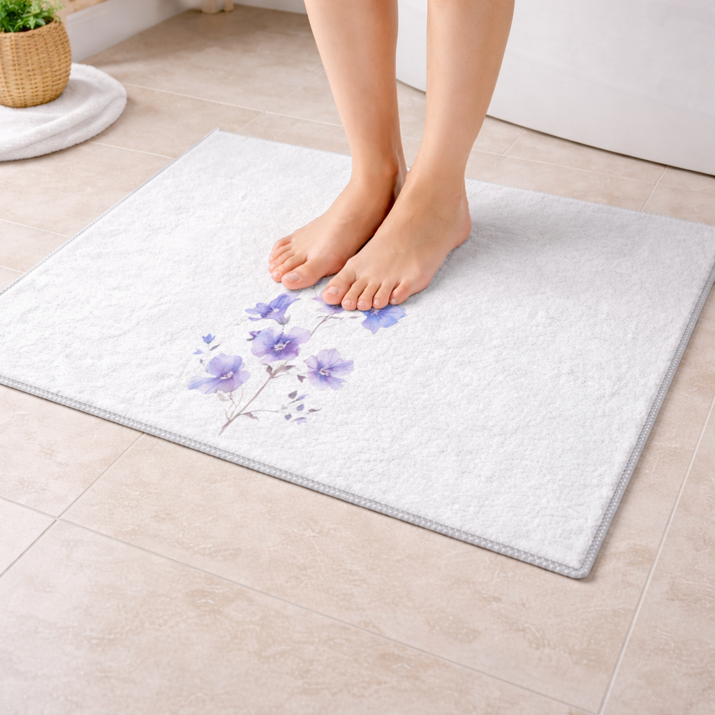 Delicate Blue Flax Wildflowers Bath Mat