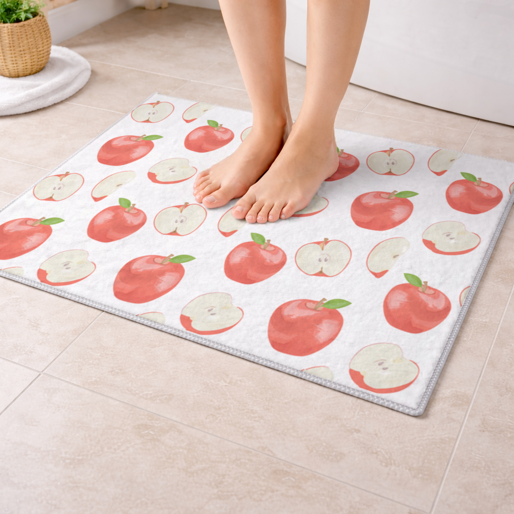 Red Apple Slices Bath Mat
