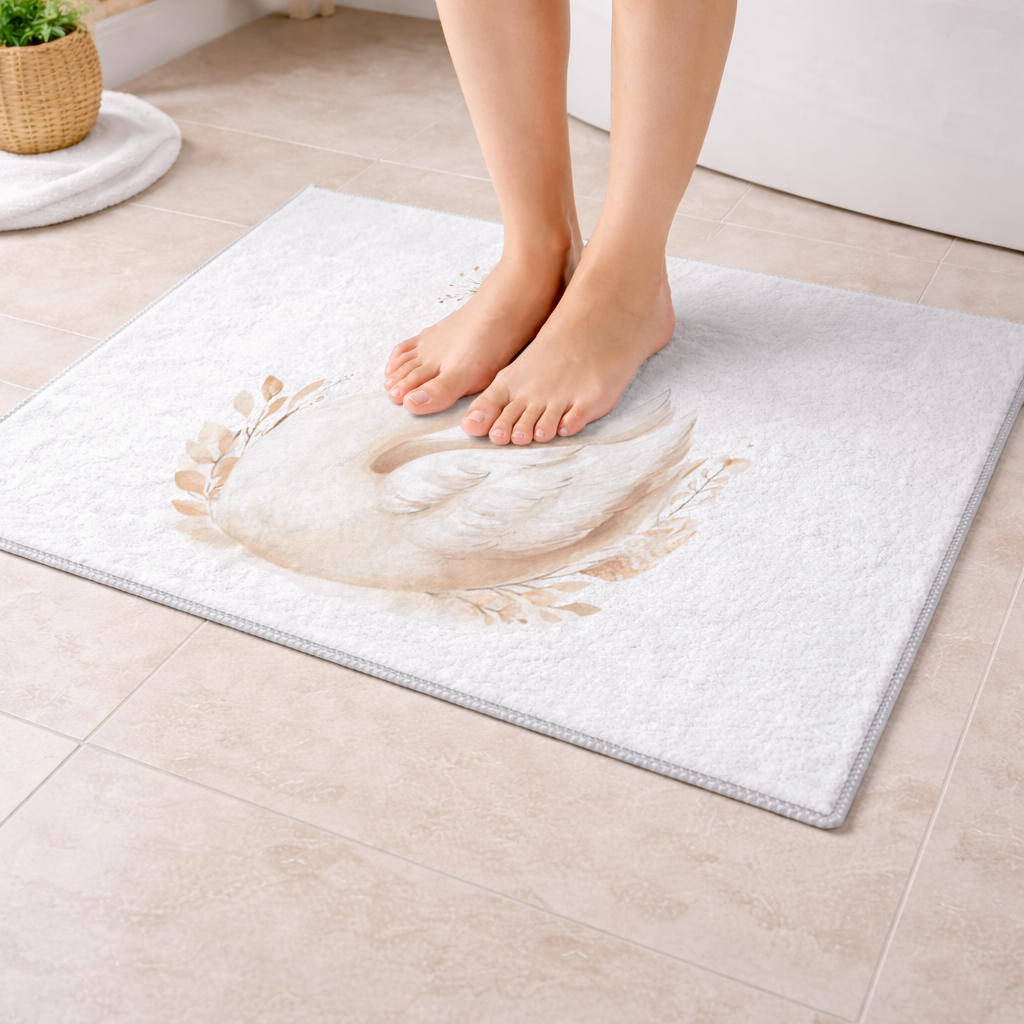 Elegant Floral Crown Boho Swan Bath Mat