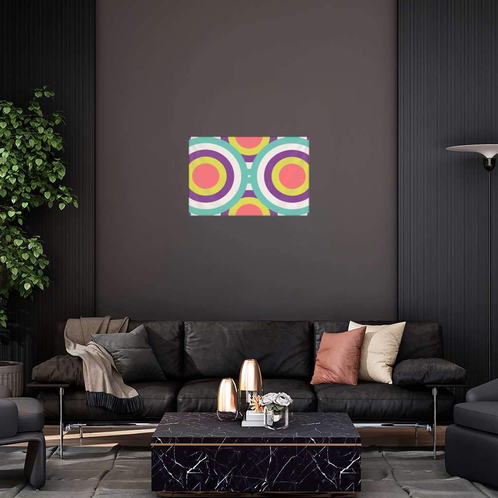 Geometrik Retro Daire Deseni Turkuaz  Mor Duvar Örtüsü