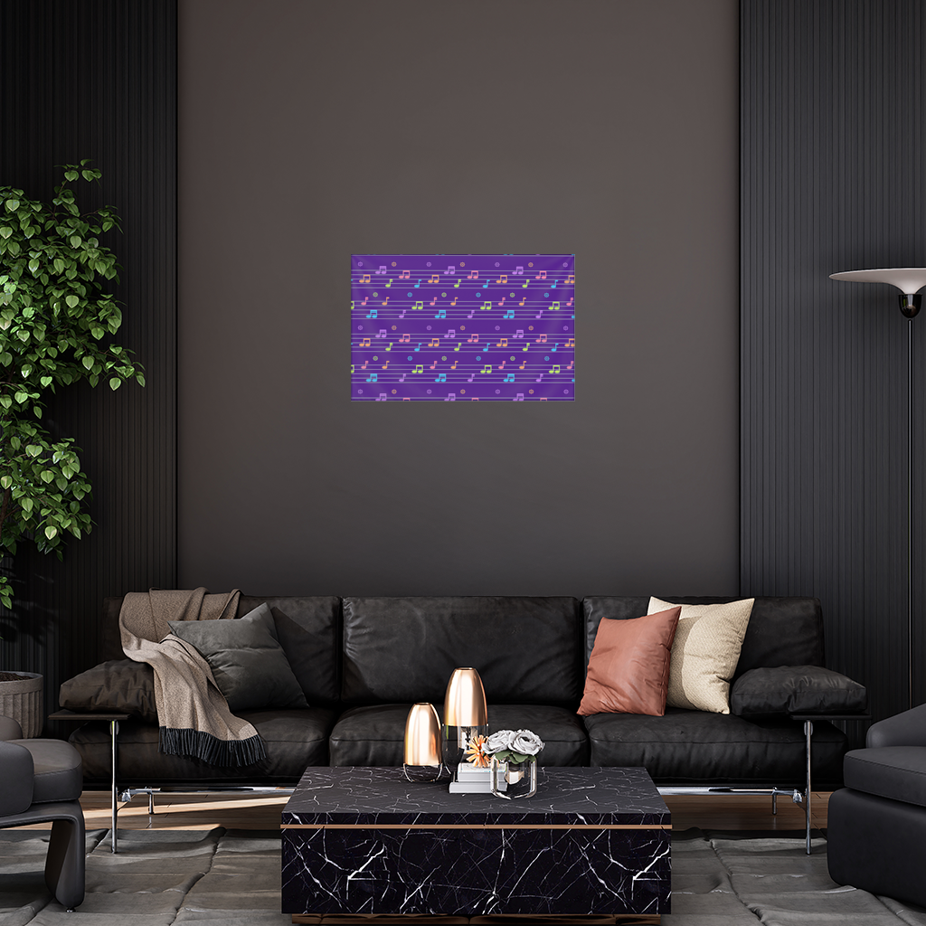 Renkli Müzik Notaları ve Modern Geometrik Desen Duvar Örtüsü