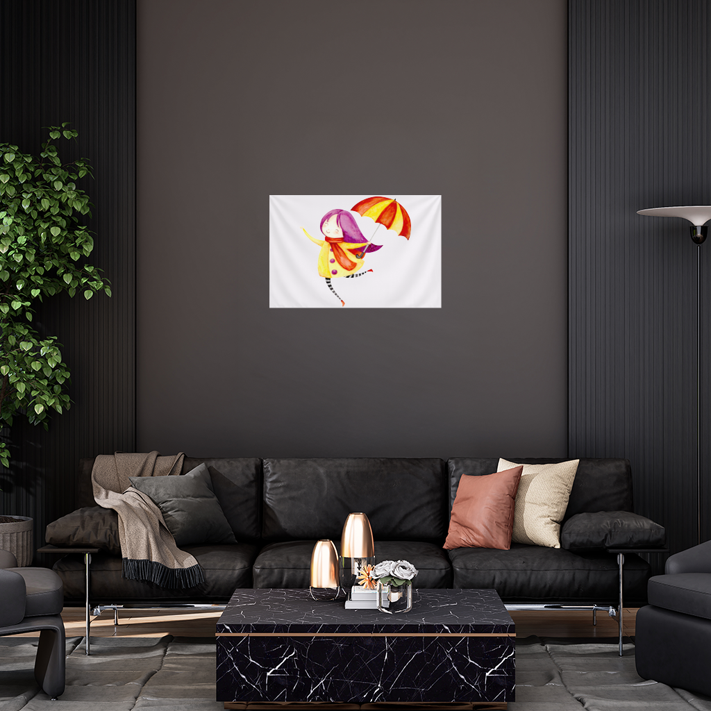 Cheerful Girl with Umbrella Wall Tapestry