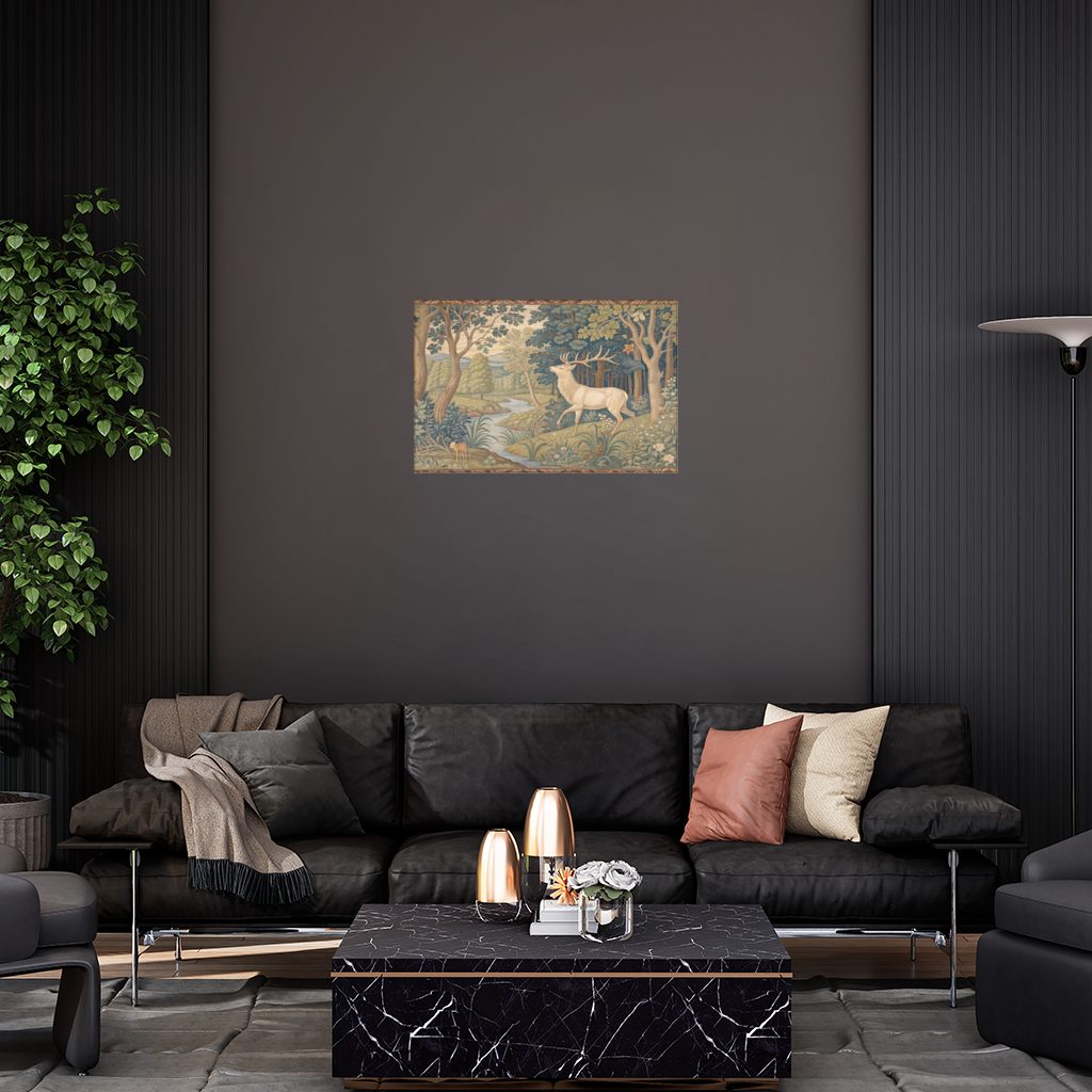 Noble Deer in Forest Landscape Classic Art Illustration Wall Tapestry