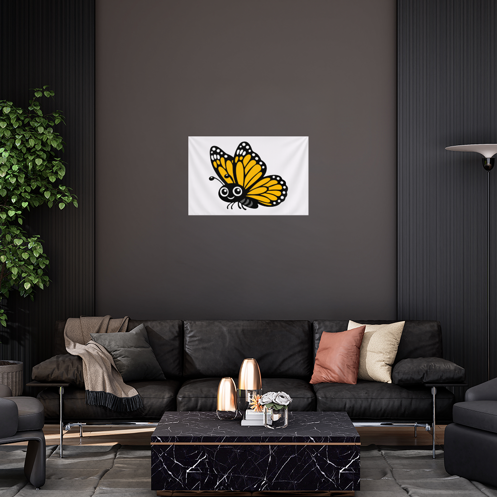 Smiling Orange Monarch Butterfly Character Wall Tapestry