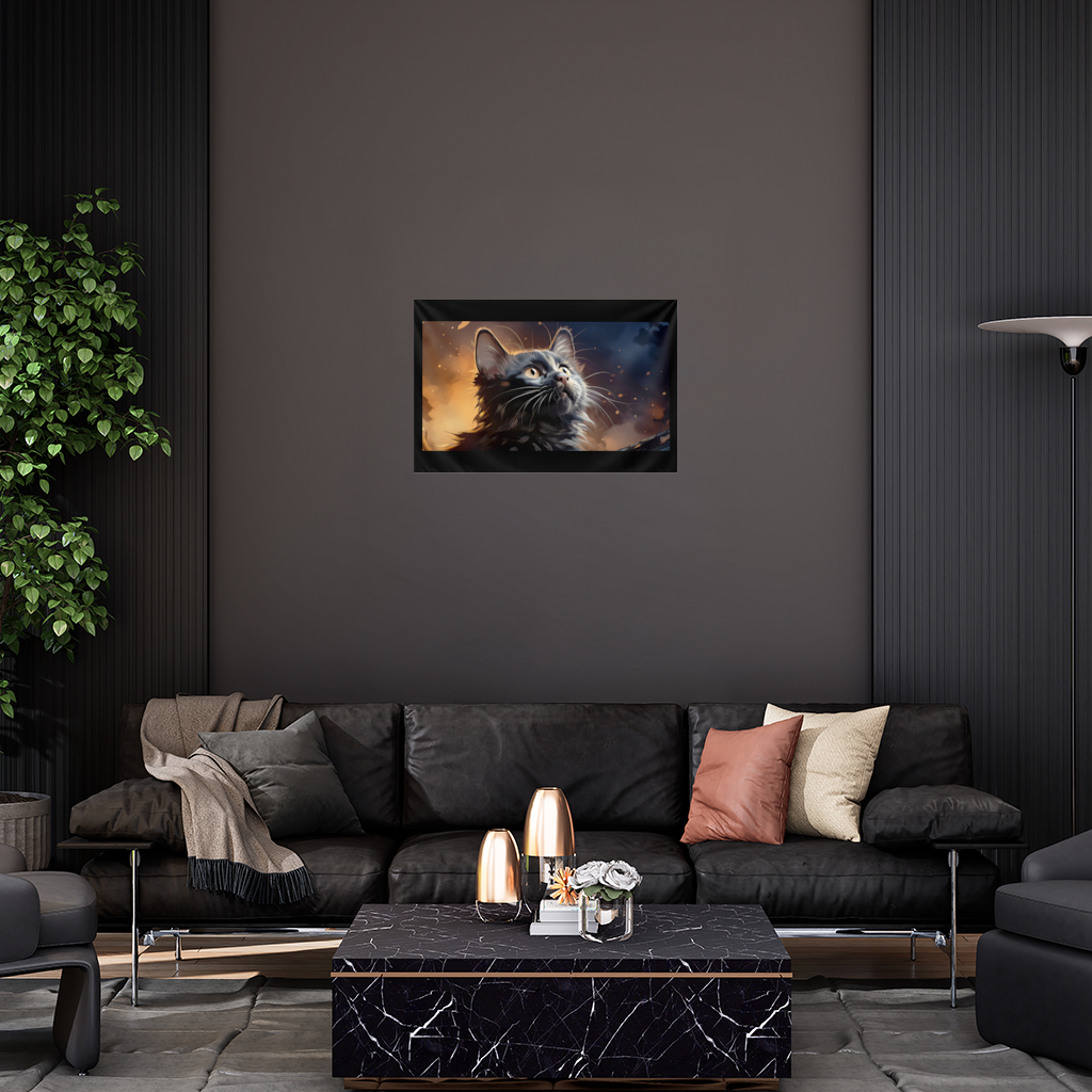 Black Cat Digital Art Wall Tapestry