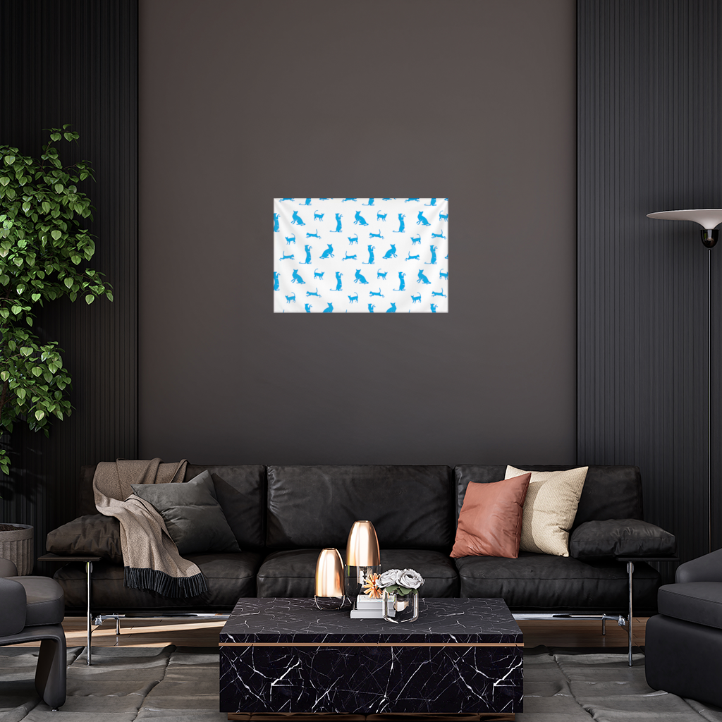 Blue Cat Silhouettes Seamless Pattern Wall Tapestry