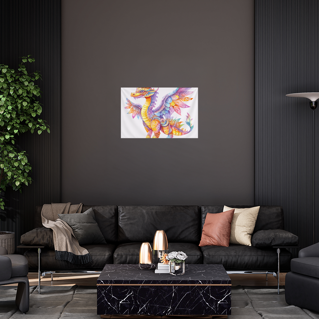 Vibrant Rainbow Mythical Dragon Wall Tapestry