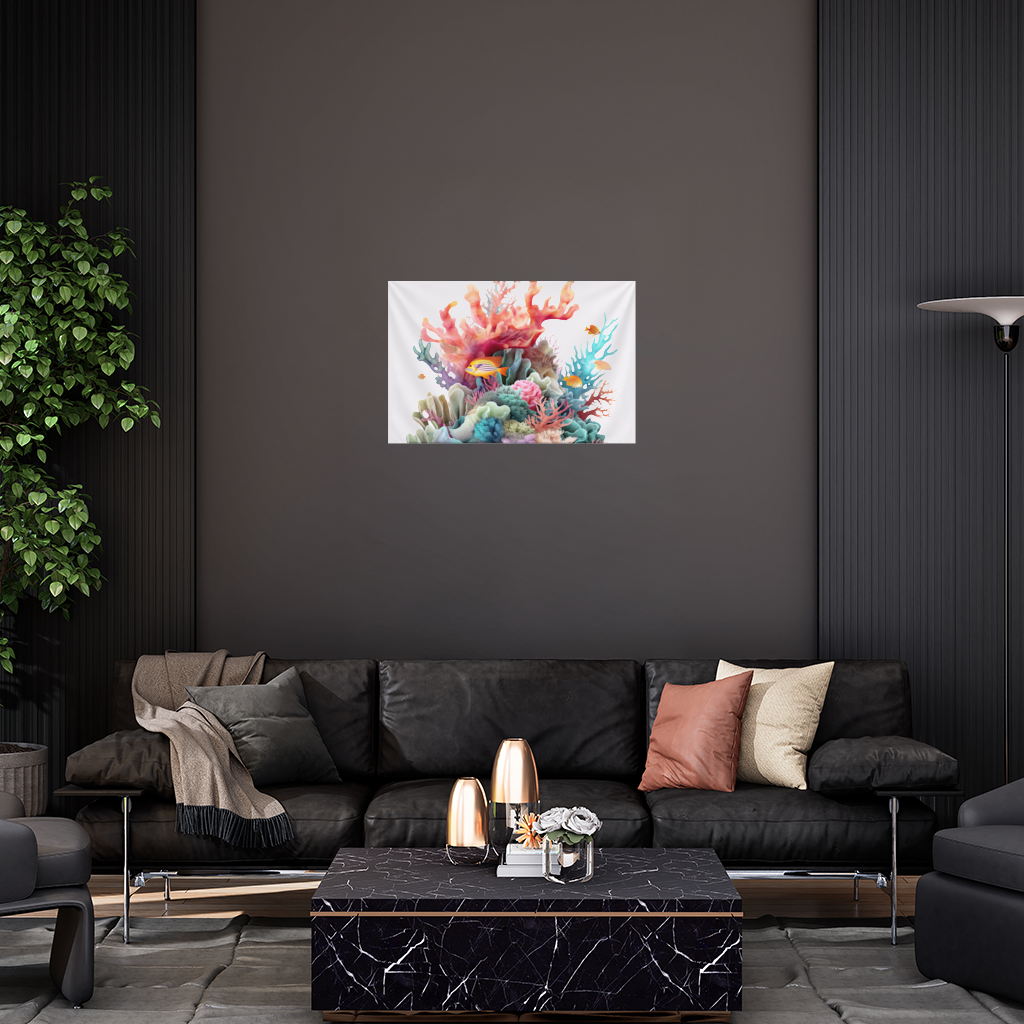 Vibrant Coral Reef and Tropical Fish Wall Tapestry