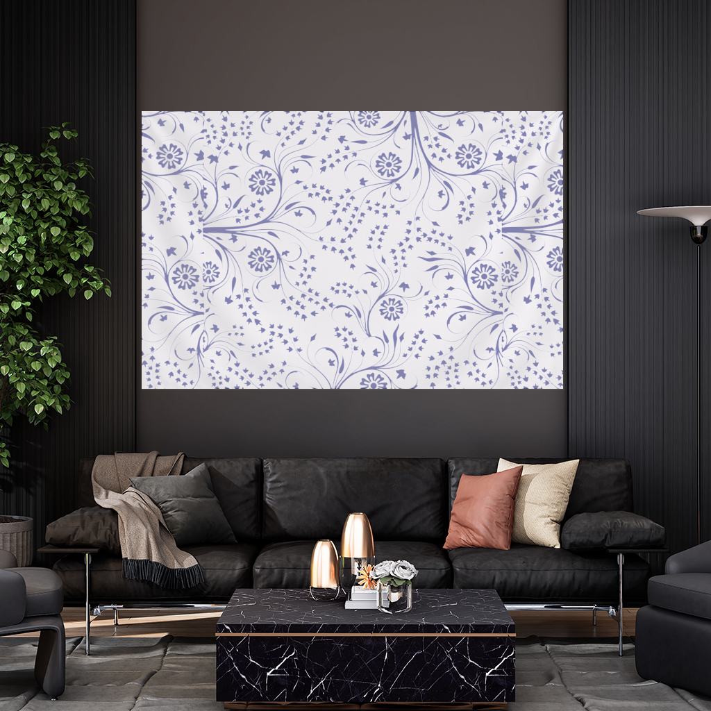 Blue White Vintage Floral Pattern Wall Tapestry