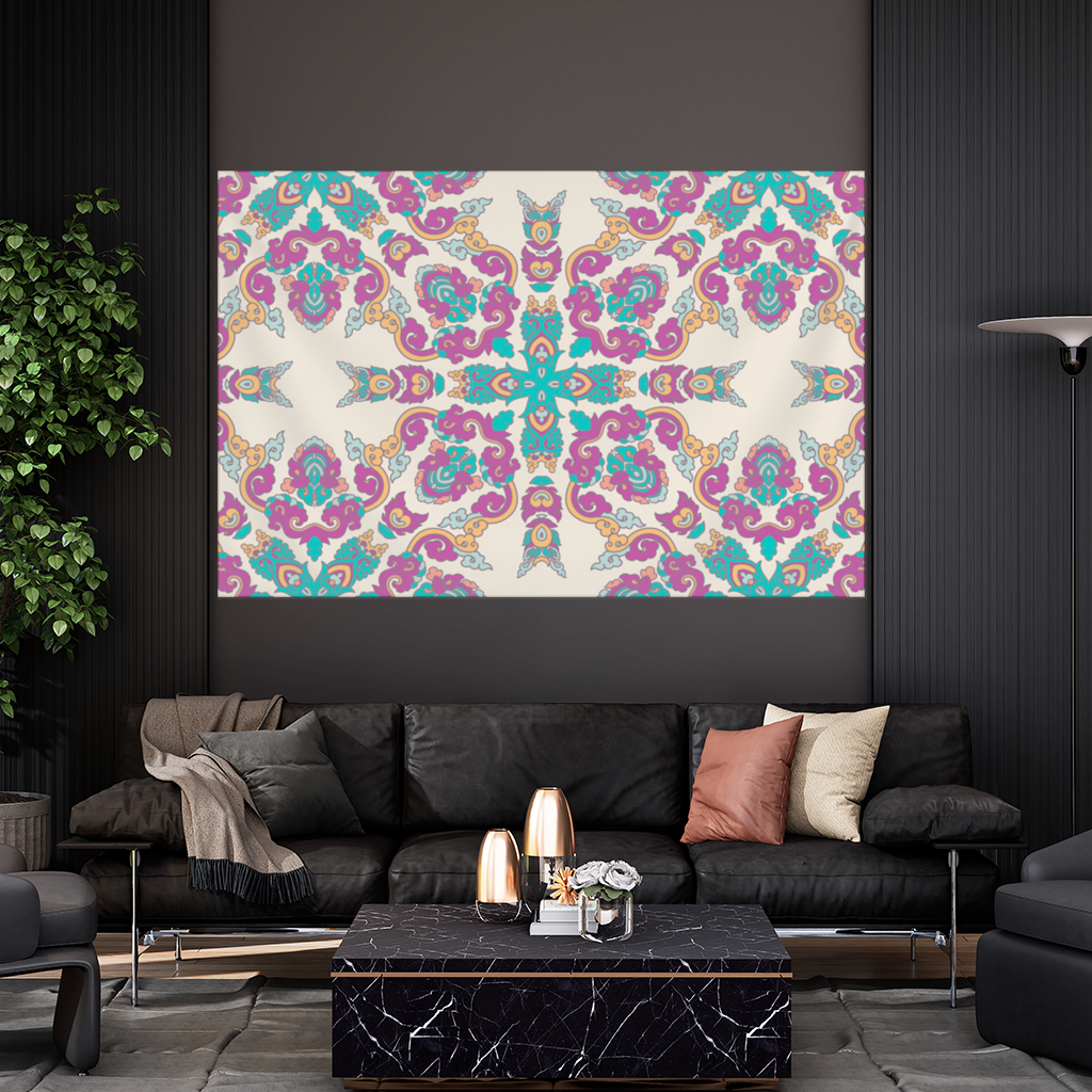 Colorful Oriental Symmetrical Mandala Pattern Wall Tapestry