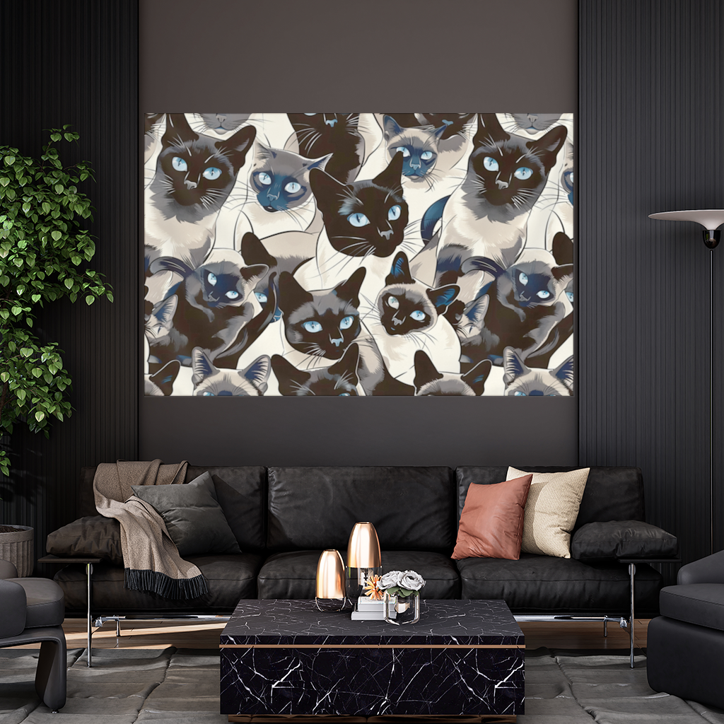 Blue Eyed Siamese Cat Elegant Illustration Pattern Wall Tapestry