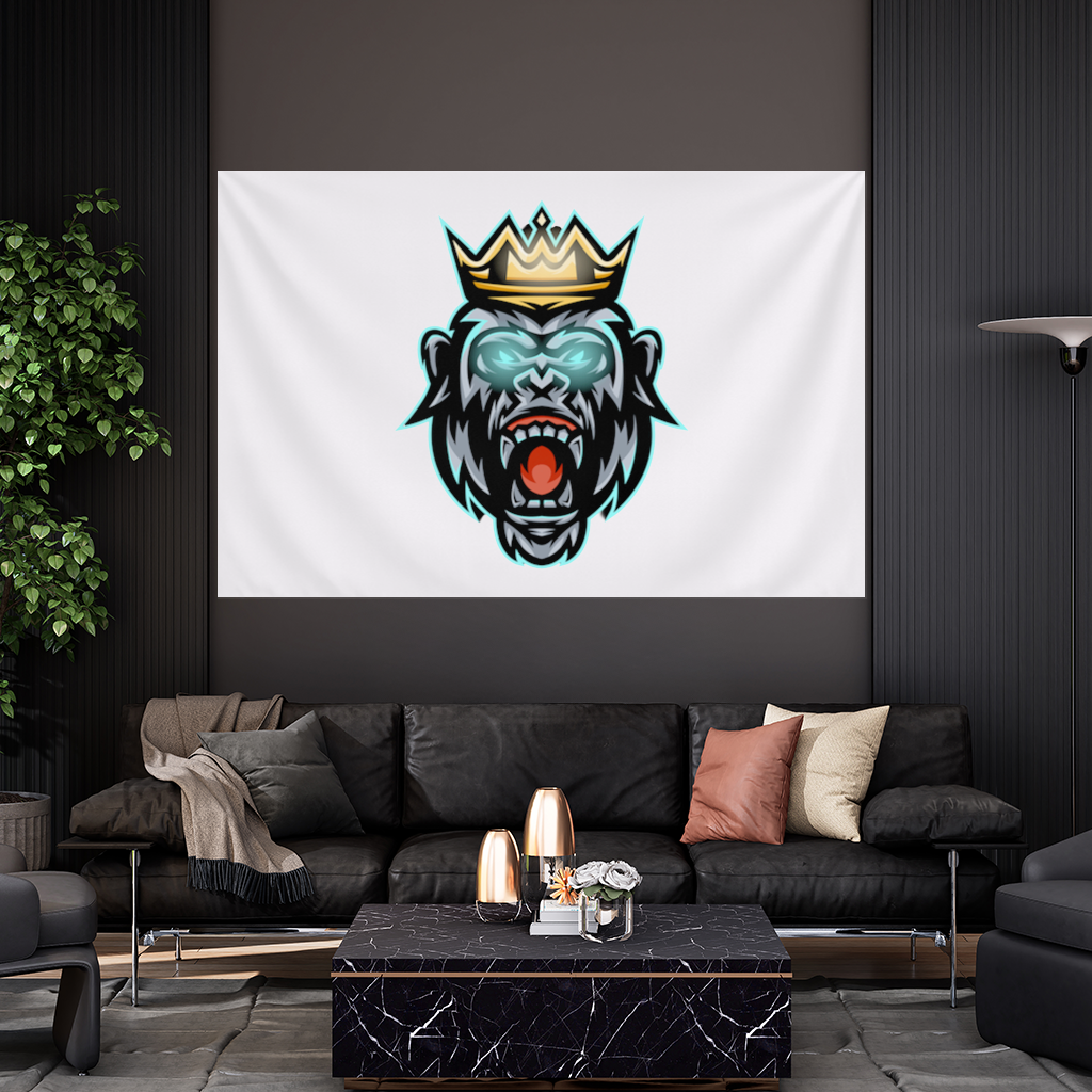 Taçlı Öfkeli Goril Kral Grafiği - Neon Detaylı Maskot Duvar Örtüsü