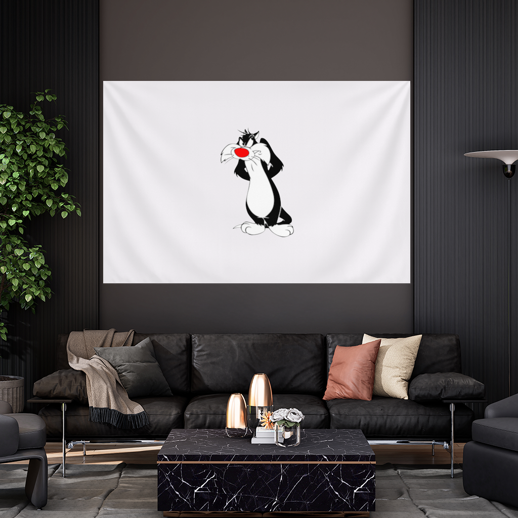 Funny Cartoon Cat Illustration Wall Tapestry