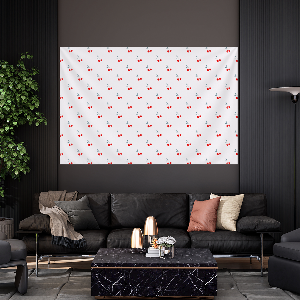 Minimal Kiraz Deseni Tekrarlı Arka Plan Duvar Örtüsü