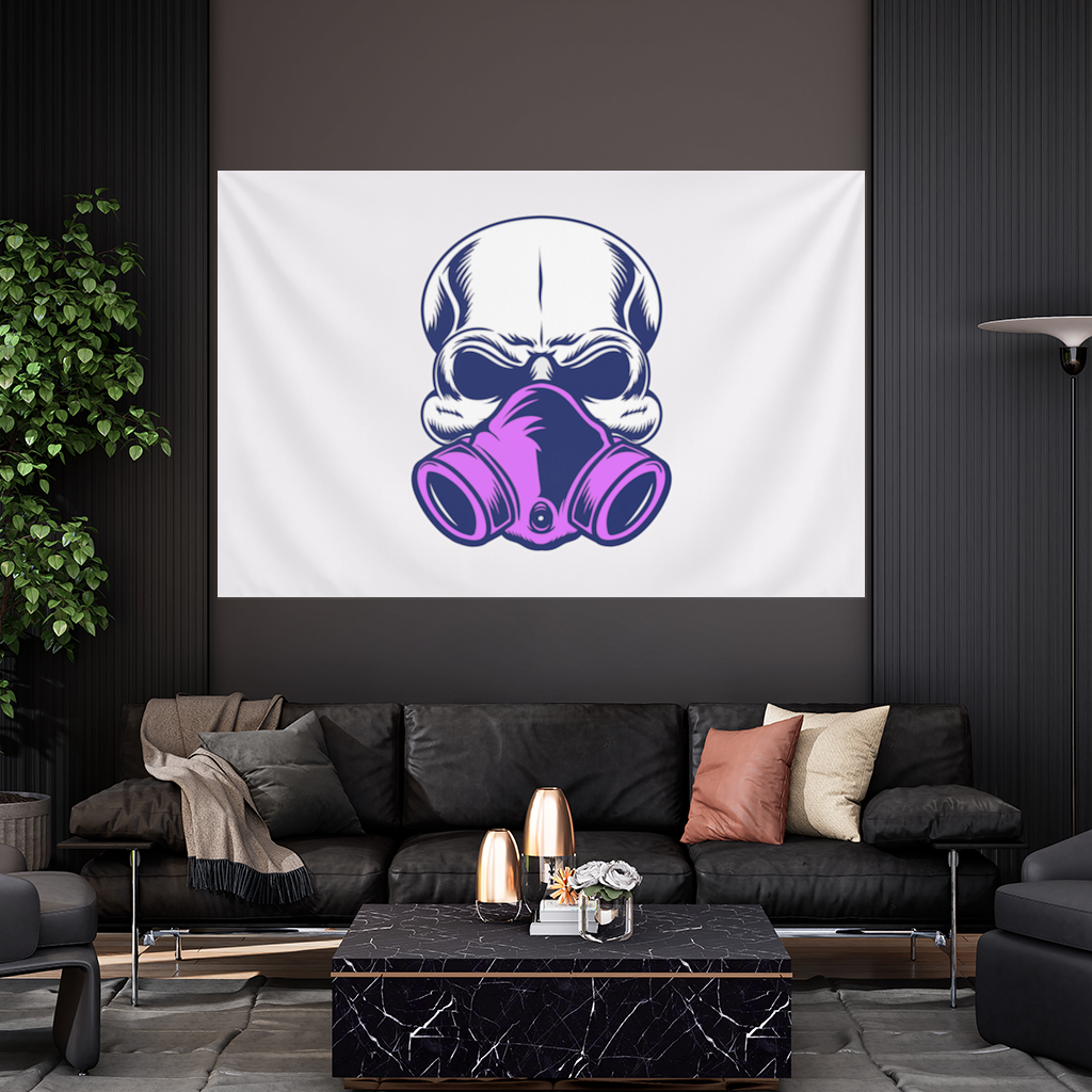 Skull with Gas Mask Illustration Modern and Edgy Design Wall Tapestry