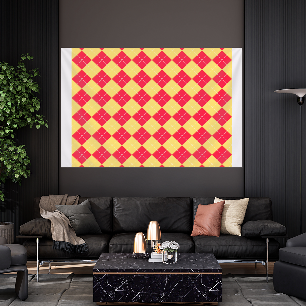 Red and Yellow Argyle Geometric Pattern Background Wall Tapestry