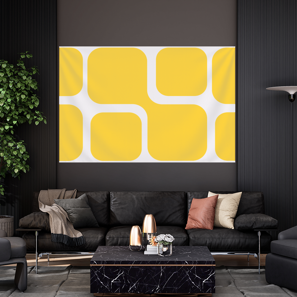 Sarı Geometrik Labirent ve Modern Soyut Desen Duvar Örtüsü