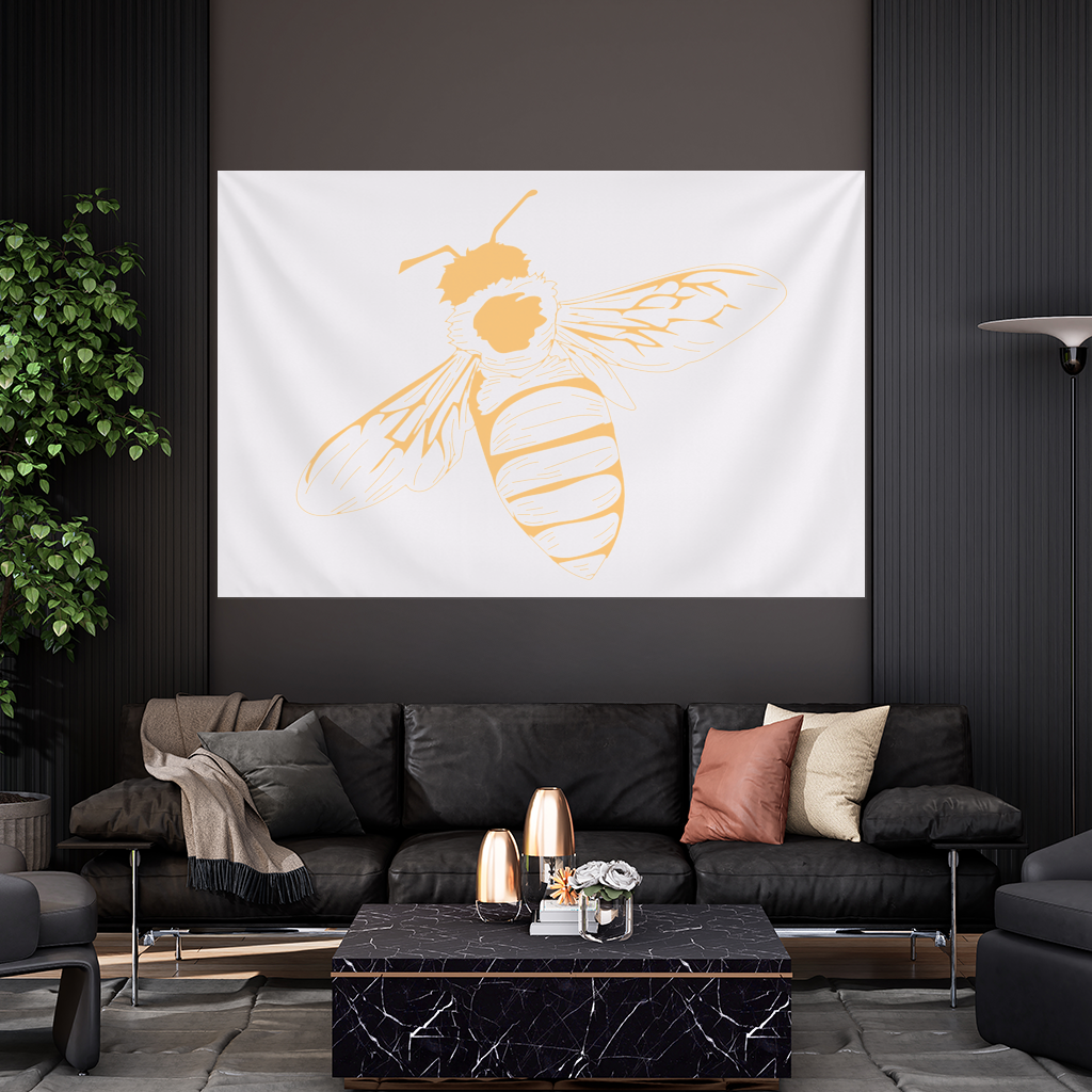 Minimal Orange Bee Illustration Wall Tapestry