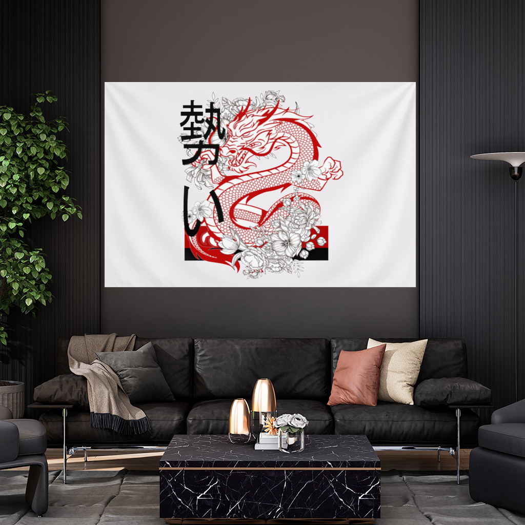 Japanese Dragon with Floral Design Wall Tapestry