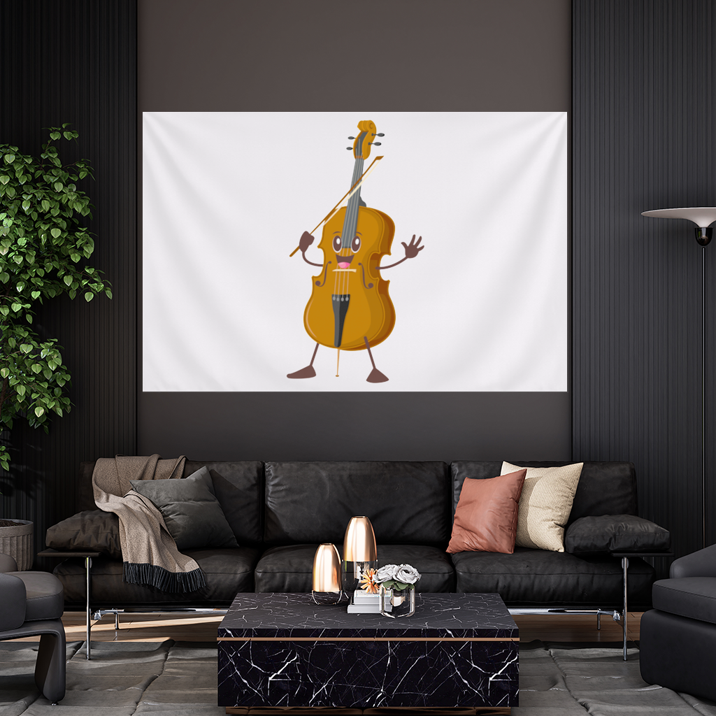 Neşeli Çello Karakteri Sanat Tasarımı Duvar Örtüsü