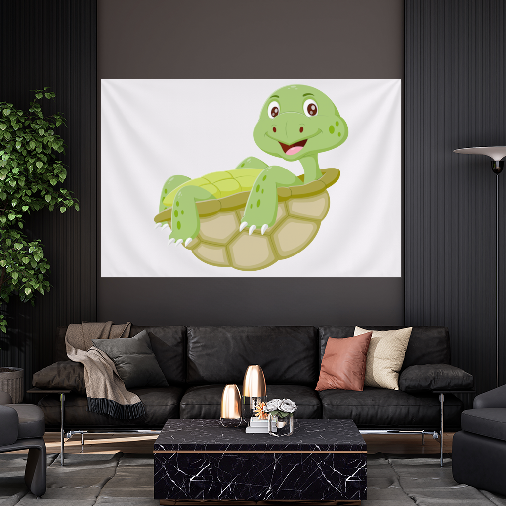 Happy Smiling Green Turtle in Shell Wall Tapestry