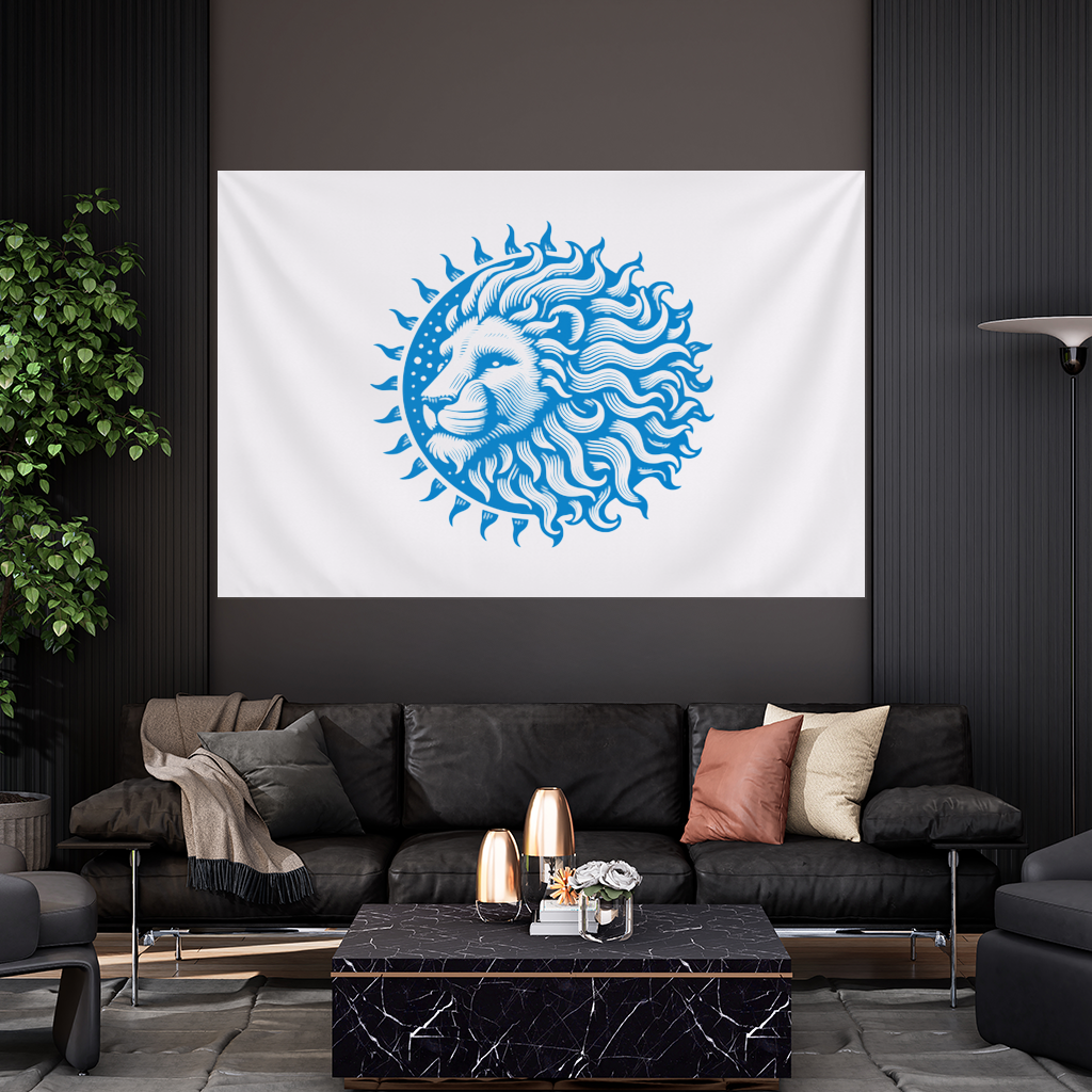 Leo Zodiac Sun and Moon Blue Motif Wall Tapestry