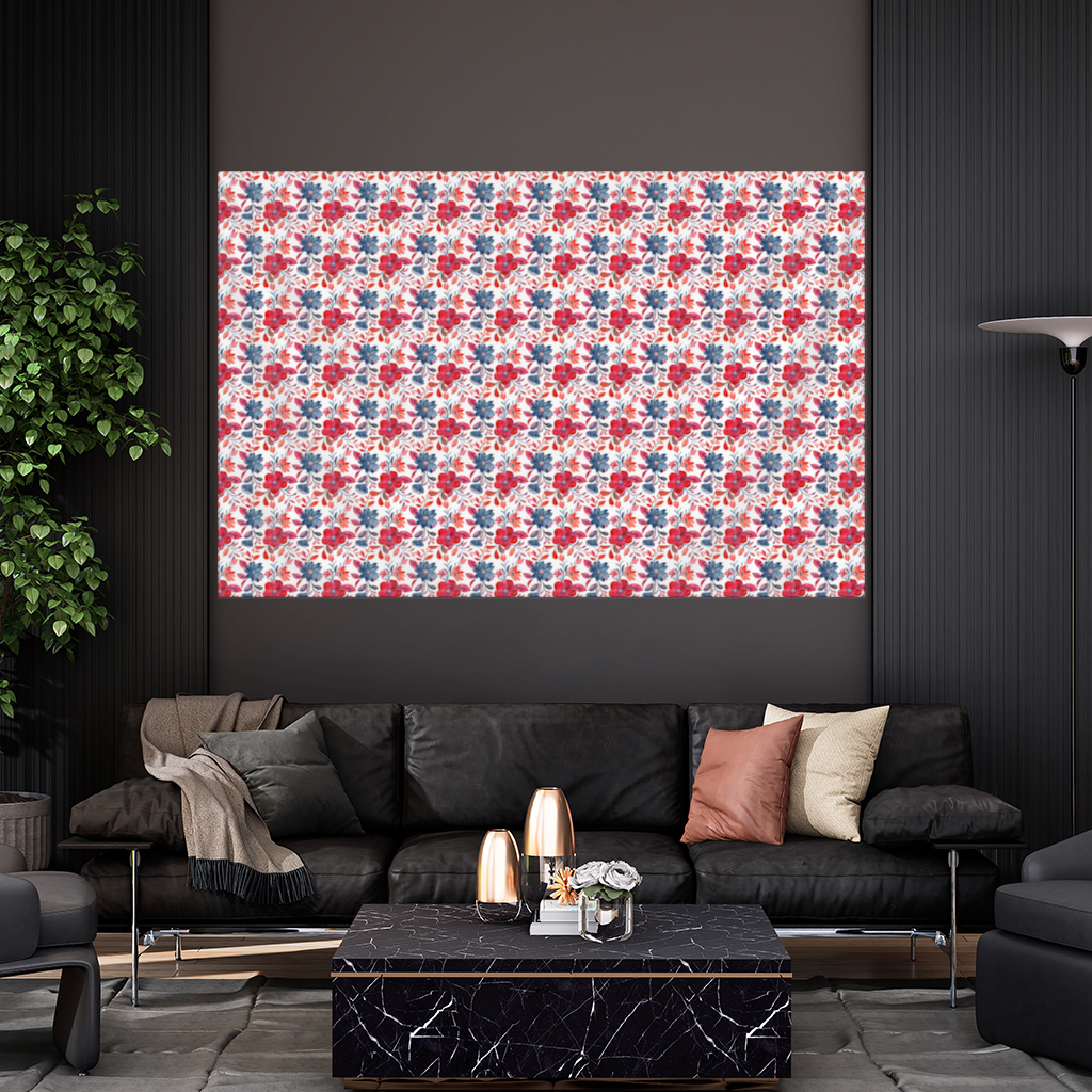 Watercolor Red Navy Floral Wall Tapestry