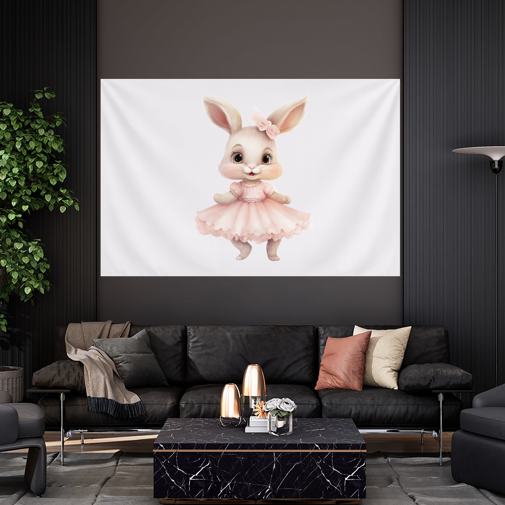 Pembe Elbiseli Güllü Tavşan Duvar Örtüsü
