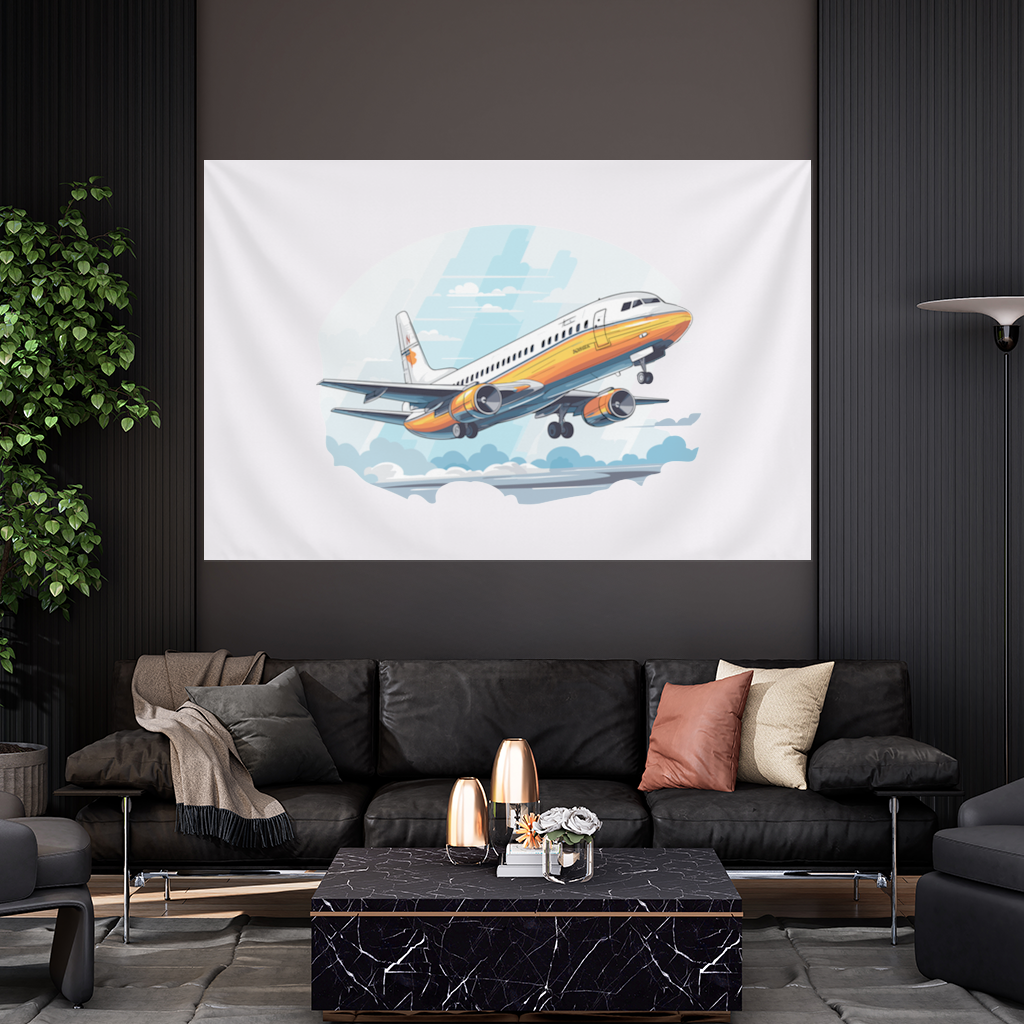 Retro Orange Commercial Airplane Wall Tapestry