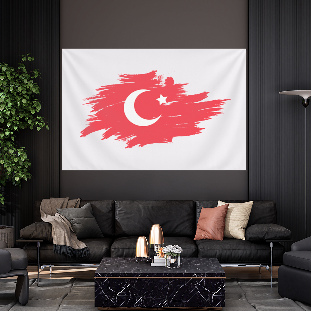 Fırça Darbeli Ay Yıldız Türkiye Bayrağı Duvar Örtüsü