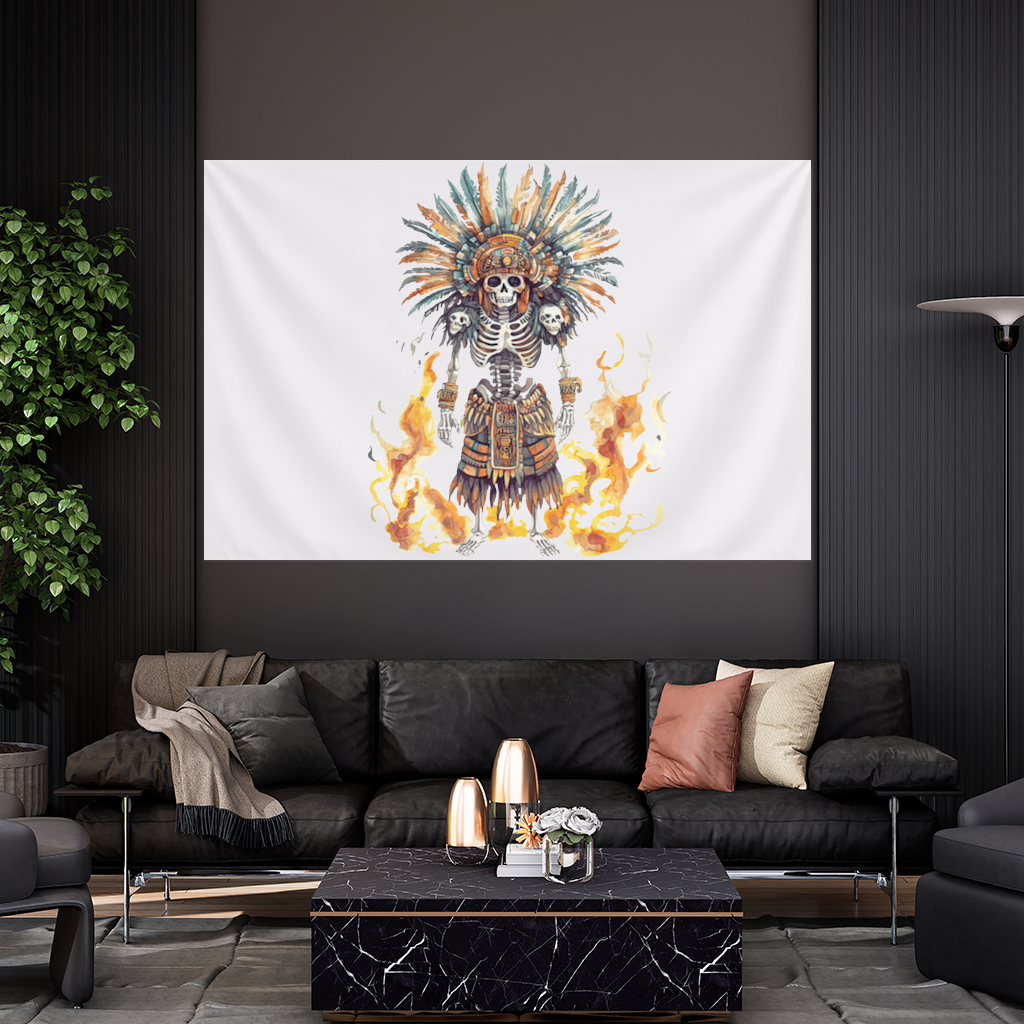 Aztec Skeleton Warrior Wall Tapestry