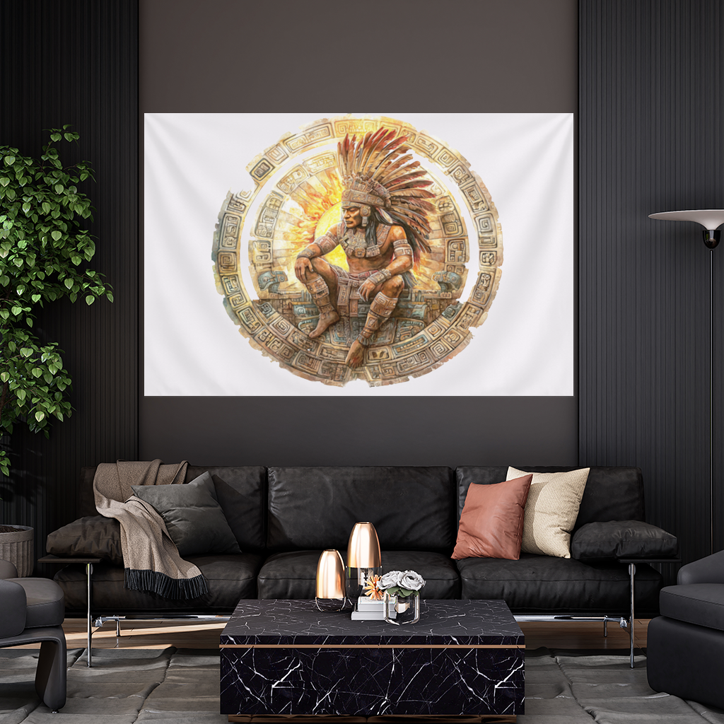 Ancient Aztec Sun Warrior Wall Tapestry