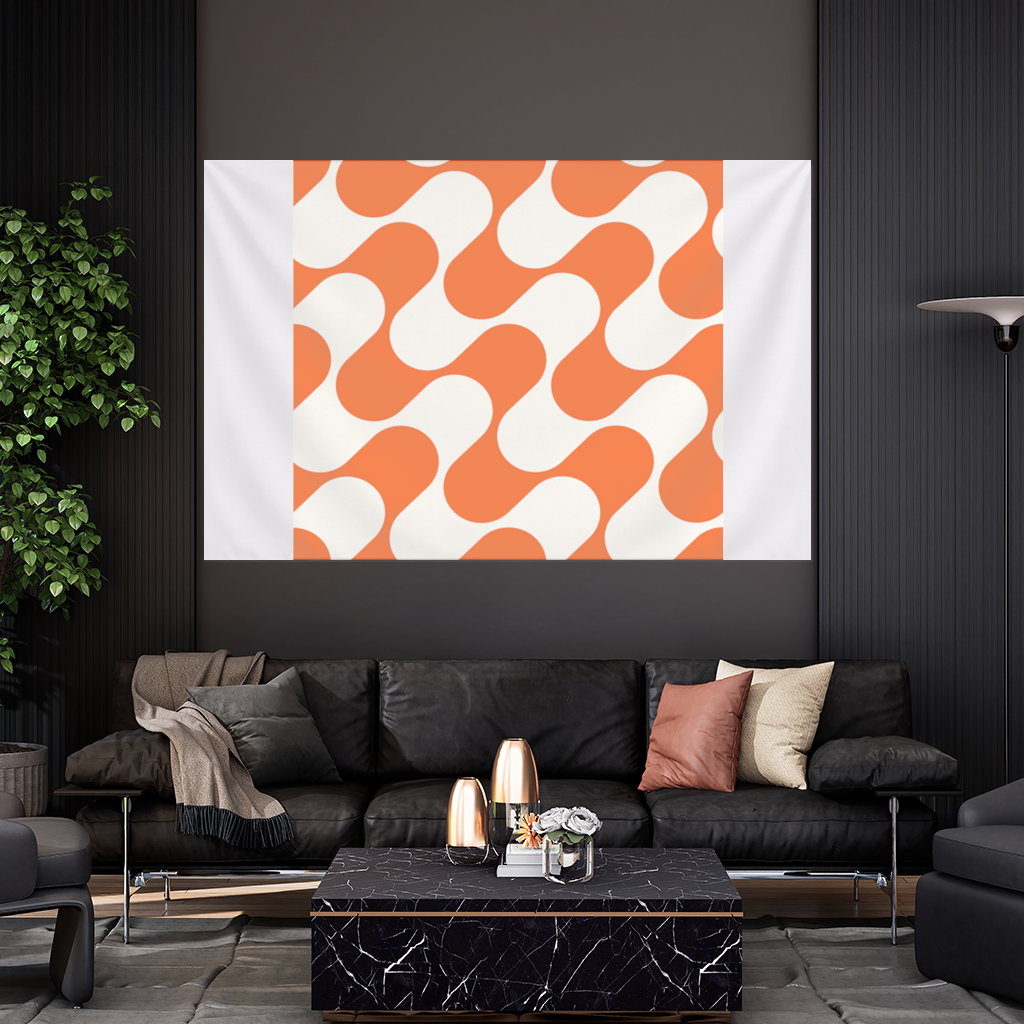 Retro 70s Orange Cream Groovy Curves Wall Tapestry