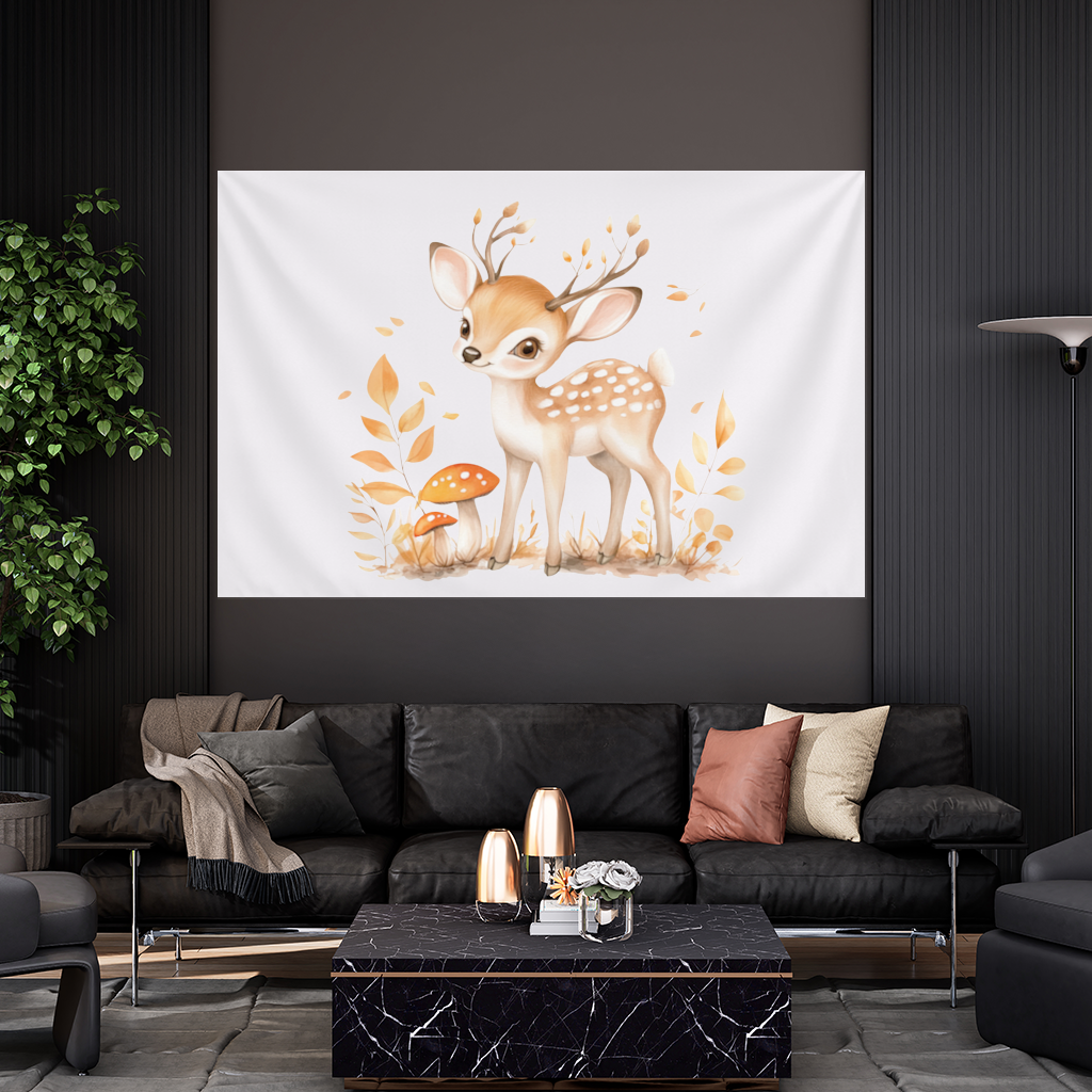 Whimsical Autumn Woodland Fawn Wall Tapestry