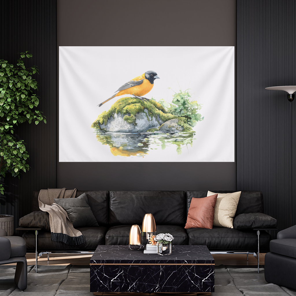 Turuncu Siyah Baltimore Oriole Kuşu Duvar Örtüsü