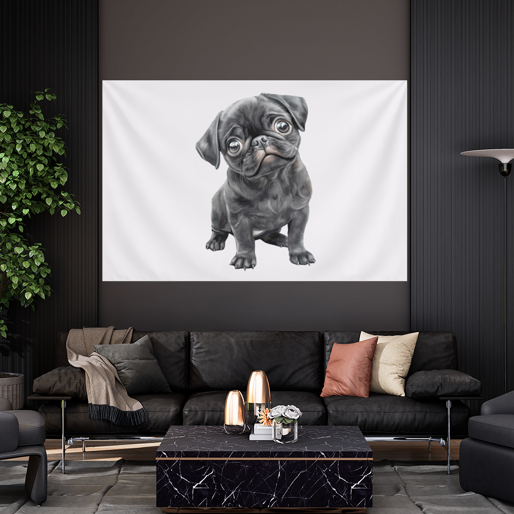 Masum Bakışlı Siyah Pug Yavrusu Duvar Örtüsü
