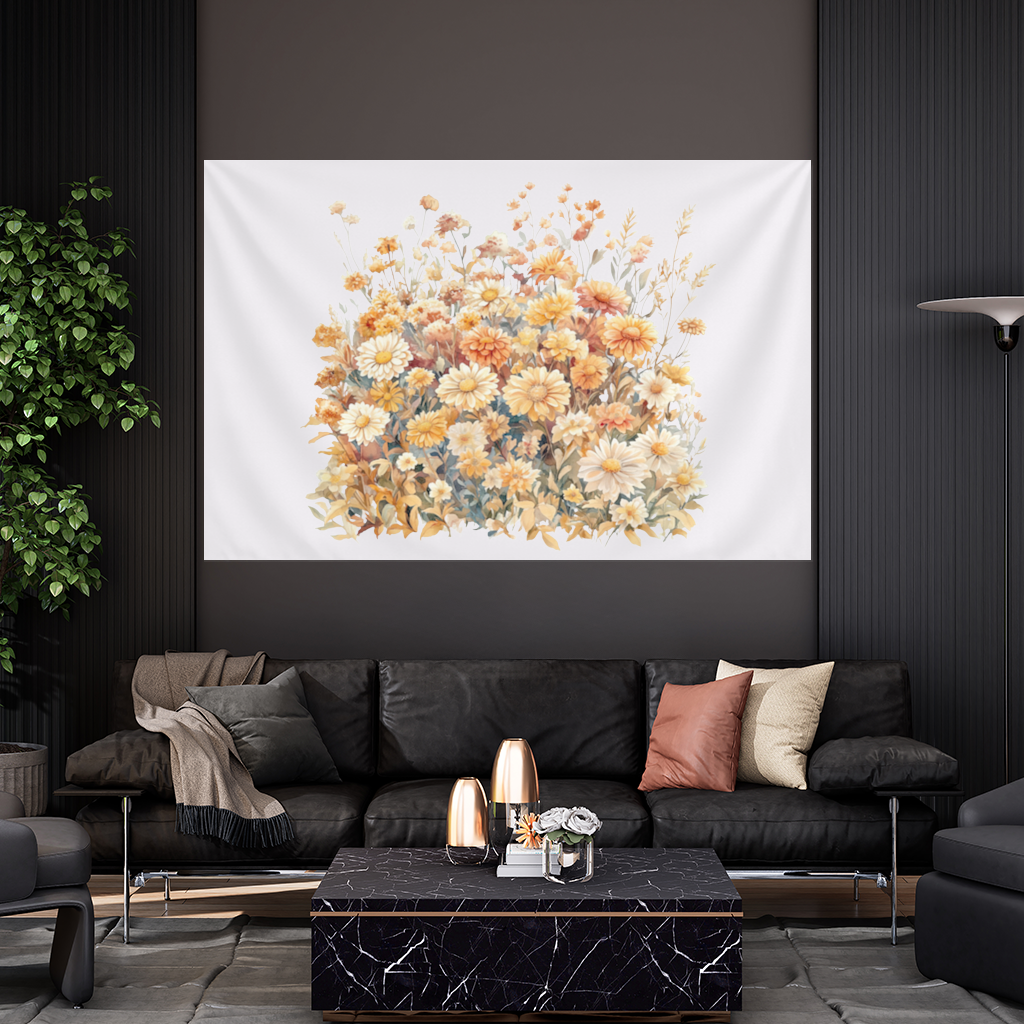 Watercolor Orange Wildflowers Wall Tapestry