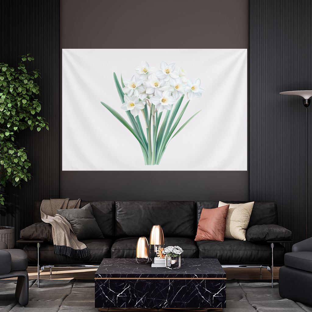 Beyaz Nergis Çiçeği Demeti Duvar Örtüsü