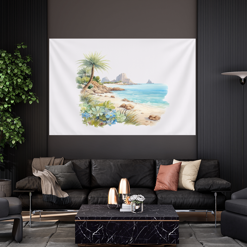 Tropical Palm Tree and Turquoise Sea Wall Tapestry