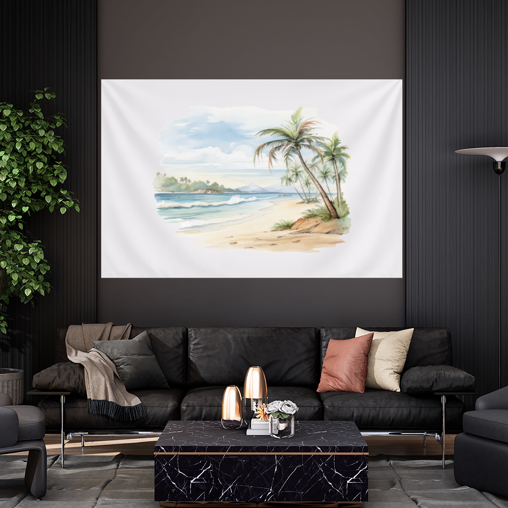 Tropical Palm Tree Beach Wall Tapestry