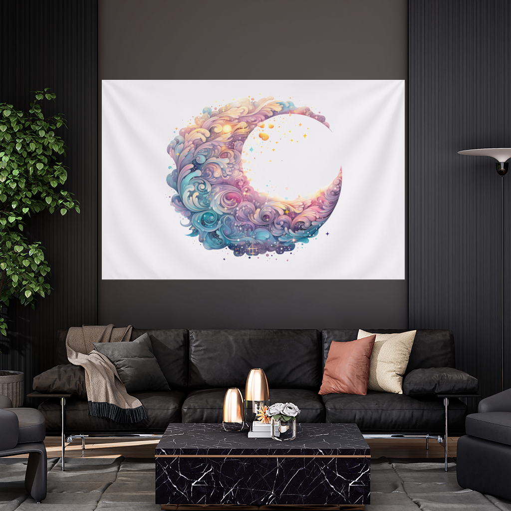 Colorful Swirled Celestial Moon Wall Tapestry