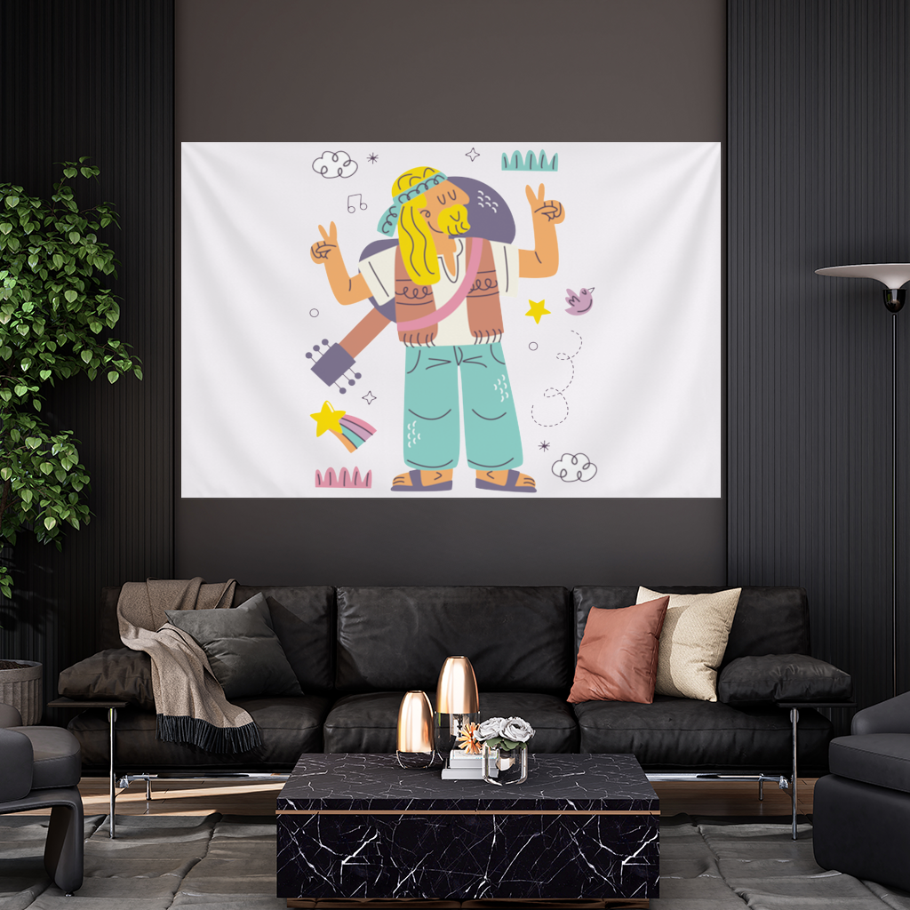 Retro Hippie Character Wall Tapestry