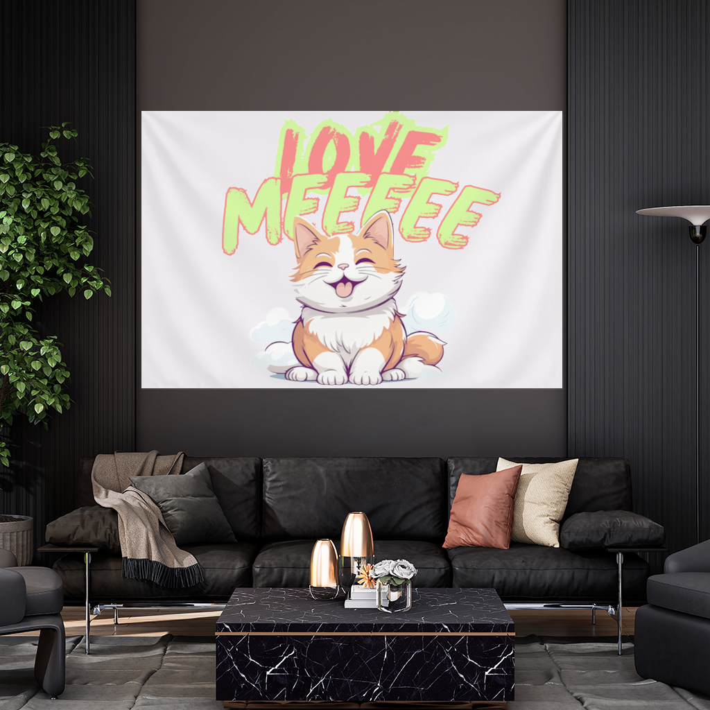Cute Orange Cat Love Me Wall Tapestry