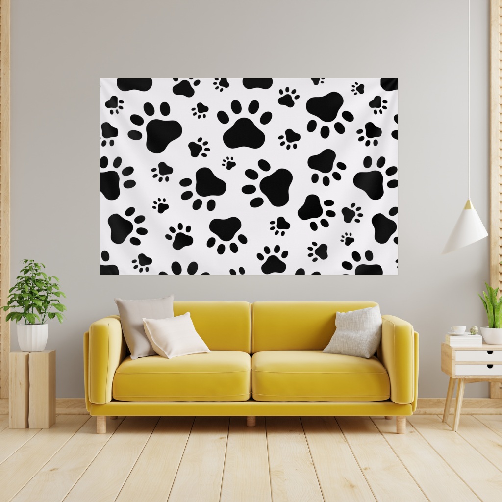 Black and White Paw Pattern Design Wall Tapestry
