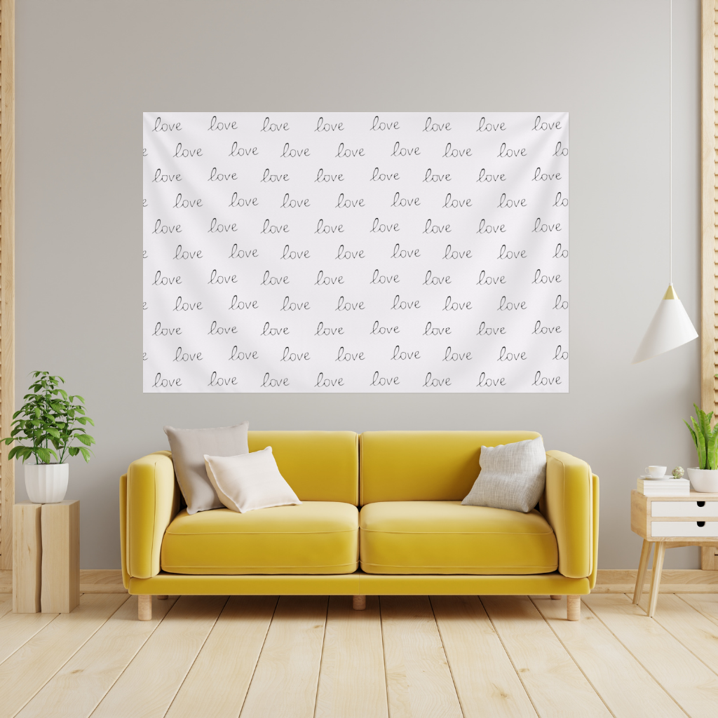 Minimal Love Yazılı Siyah Beyaz Romantik Desen Tasarım Duvar Örtüsü