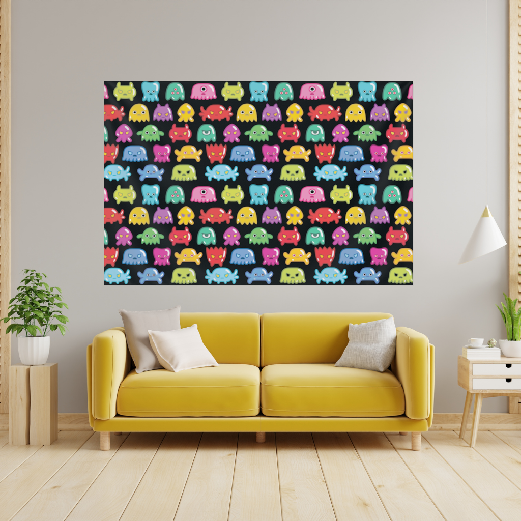 Cute Colorful Monsters Seamless Pattern Wall Tapestry