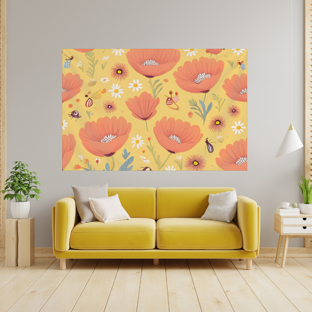 Floral Insect Pattern Colorful Design Wall Tapestry